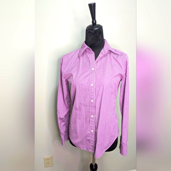 LAUREN Ralph Lauren sz small bright purple striped long sleeve button up shirt - Picture 1 of 4